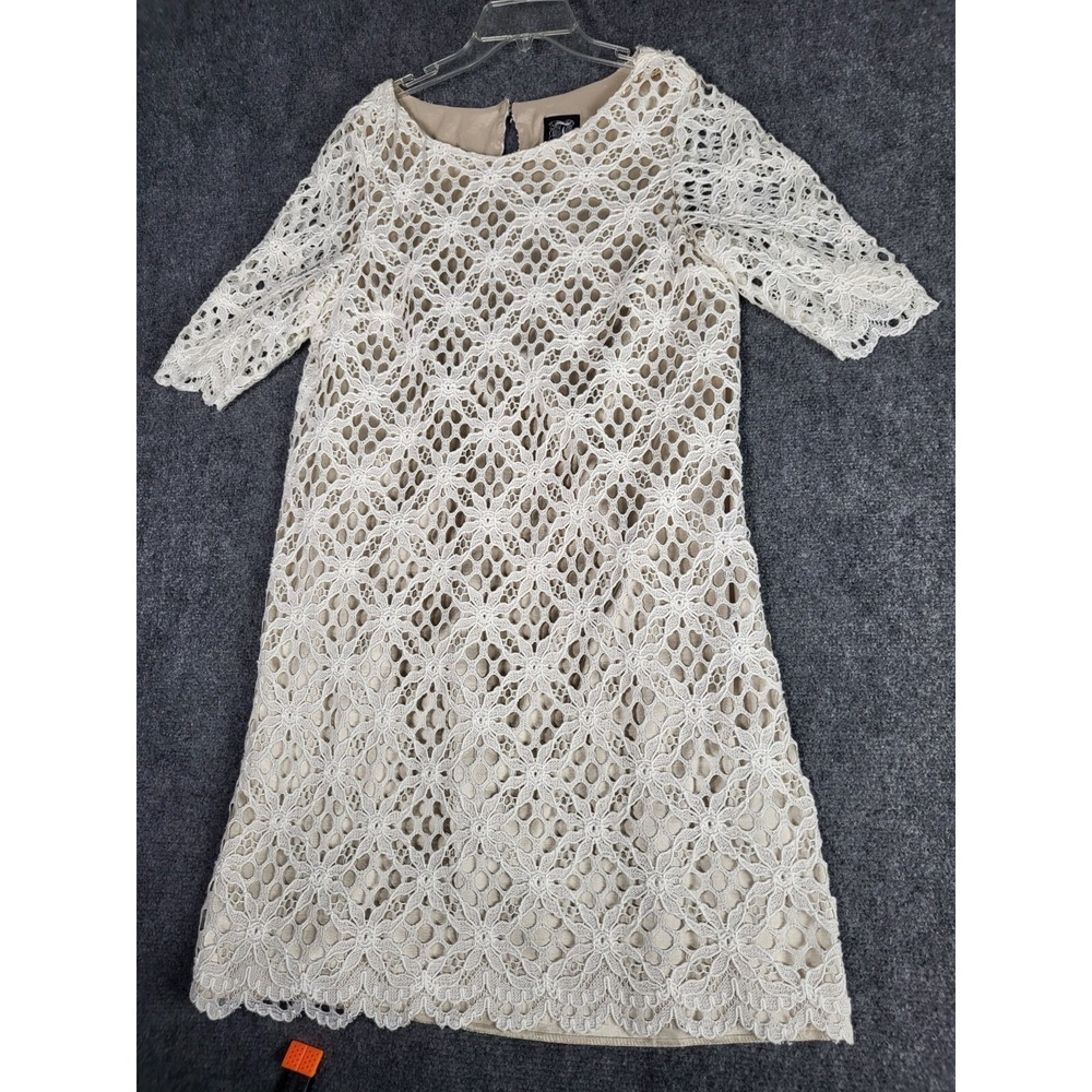 Jax Crochet Lace Mini Dress Womens Sz 14 Ivory Delicate Floral Cocktail Party